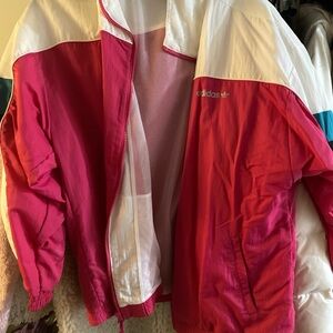 Adidas Pink and White Windbreaker Jacket